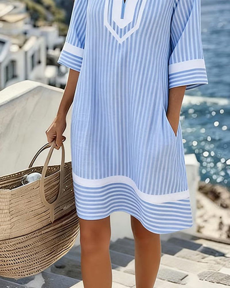 Lisa - V-Neck Short Sleeve Striped Dress