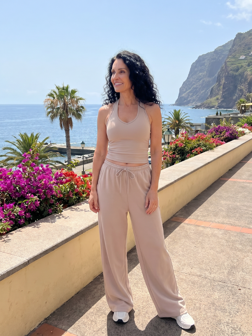 Helena | Sleeveless Scoop Neck Top and Wide Leg Trousers Set