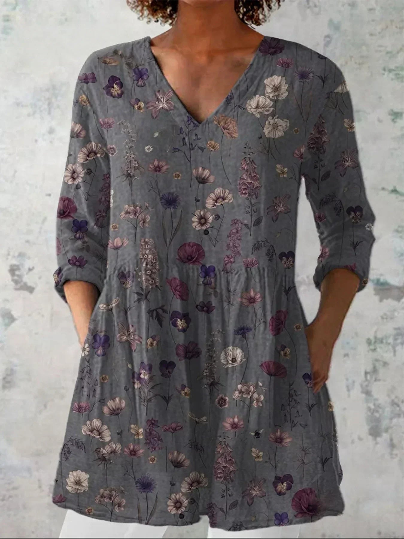 Emma | Floral Art Print V-Neck Shirt
