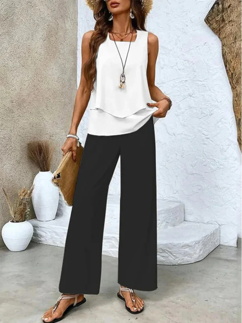 Ovelynra™ | Sleeveless Top and Wide Leg Trousers