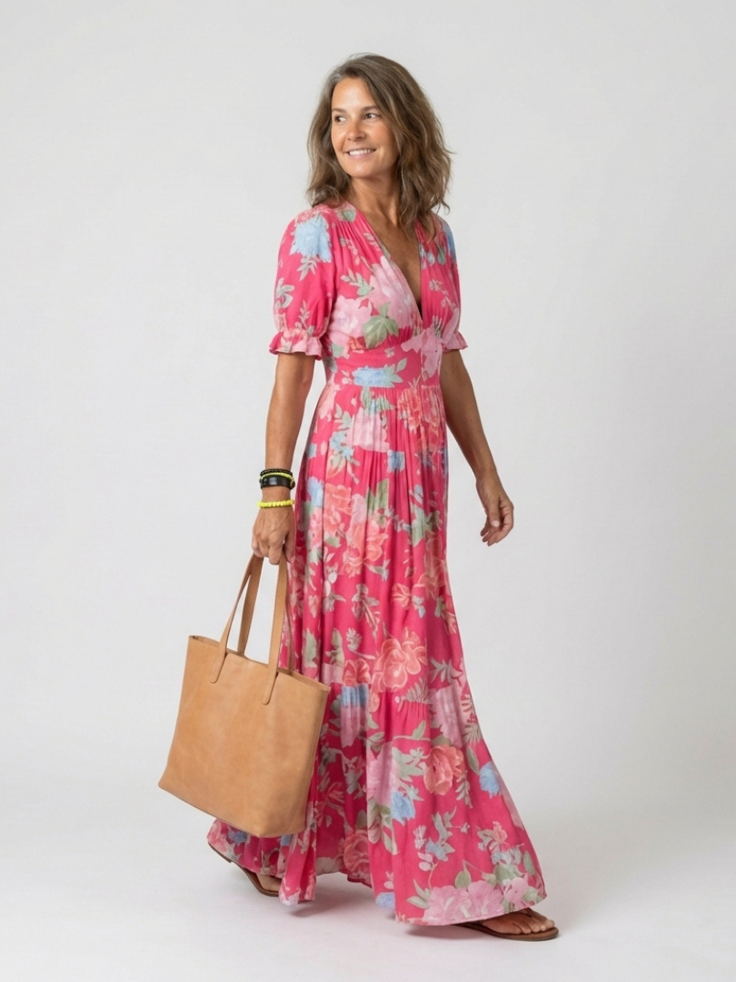Ione | Floral Midi Dress with Sleeveless Design and V-Neck