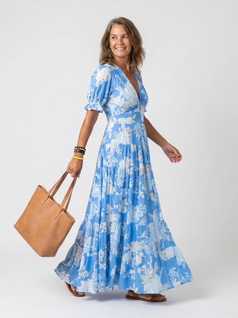 Ione | Floral Midi Dress with Sleeveless Design and V-Neck