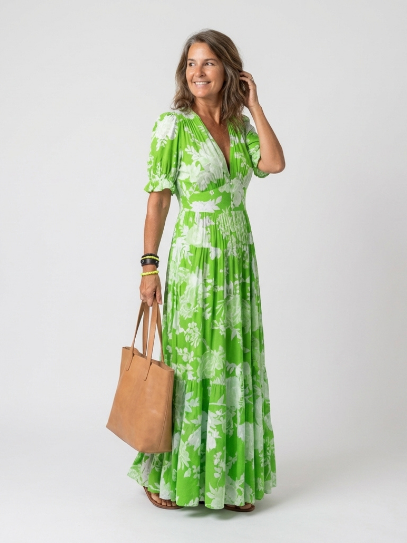 Ione | Floral Midi Dress with Sleeveless Design and V-Neck