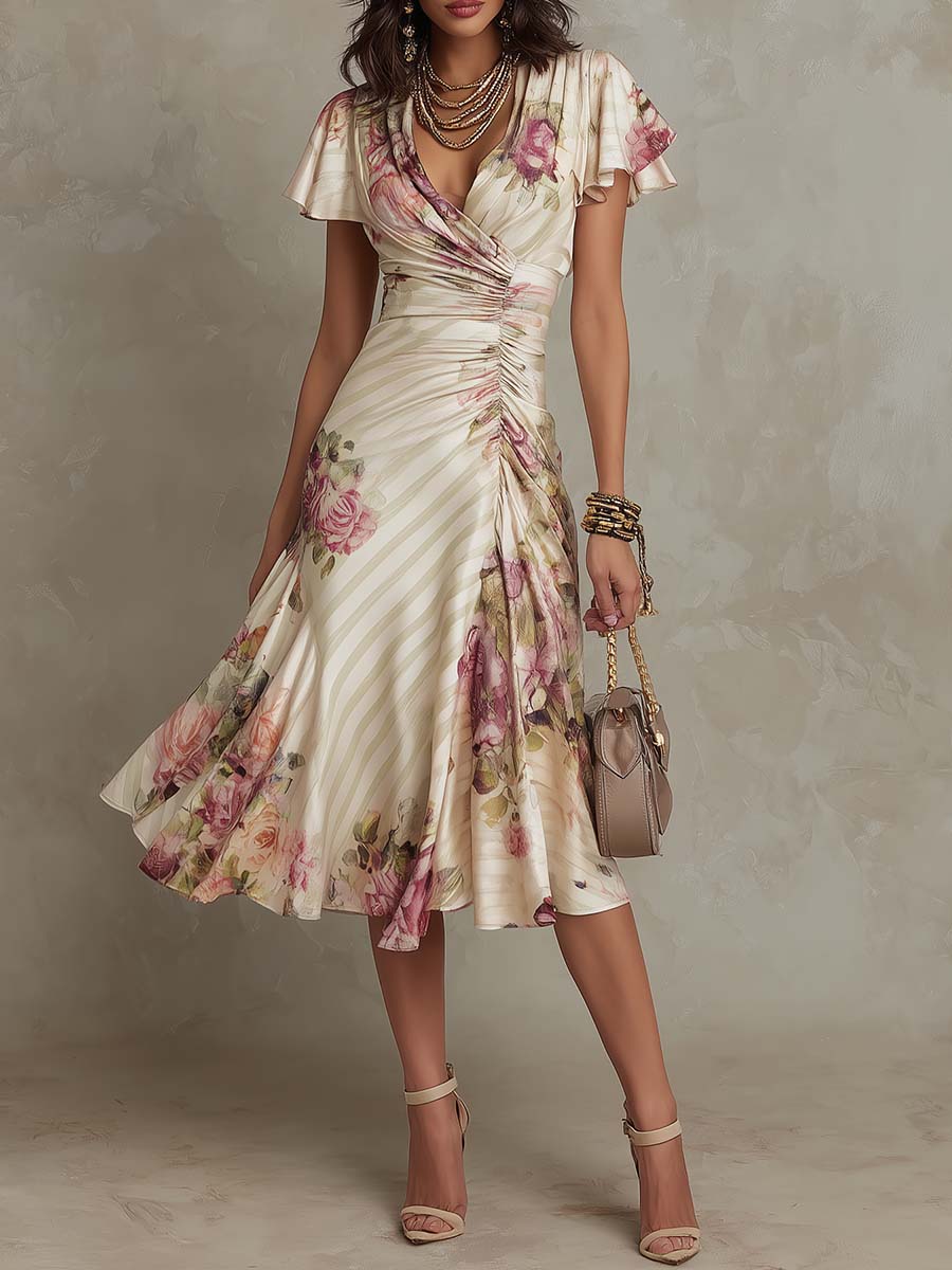 Alba™ | Elegant Midi Dress in Retro Style with Floral Pattern