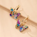 Gold Multi-Coloured Butterfly Hoop Earrings