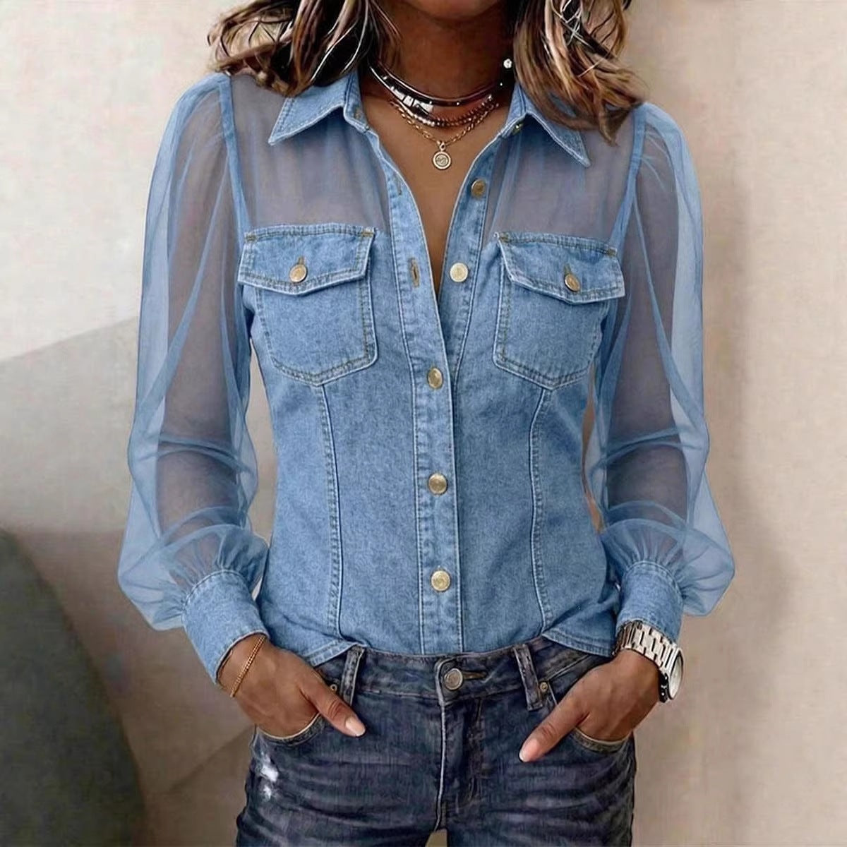 Élodie | Elegant Denim Effect Blouse