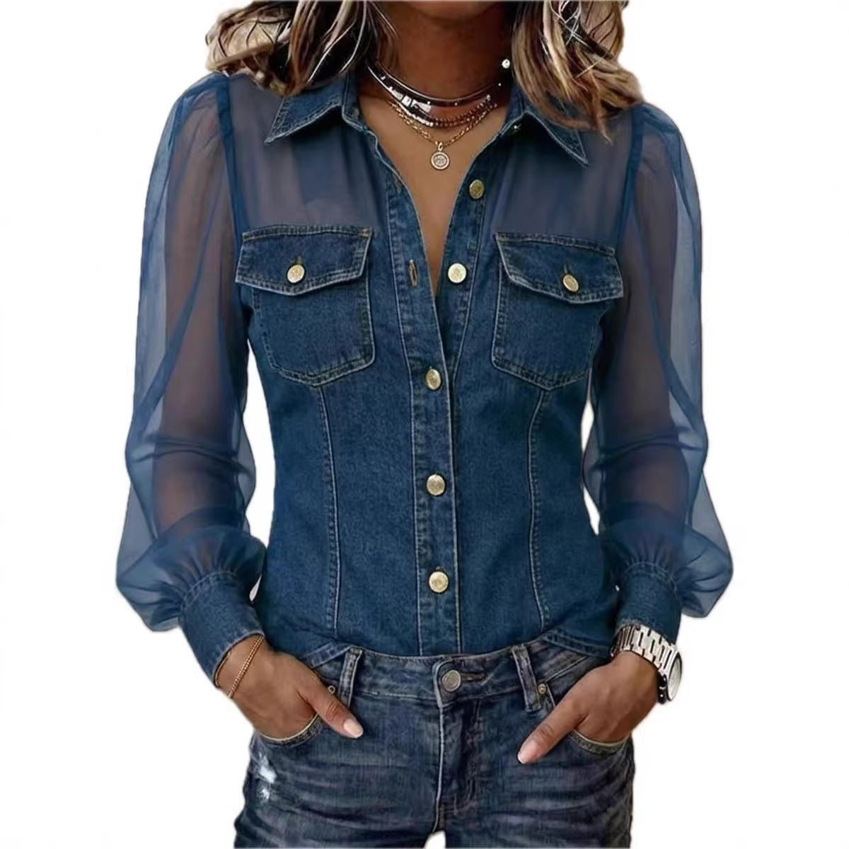 Élodie | Elegant Denim Effect Blouse