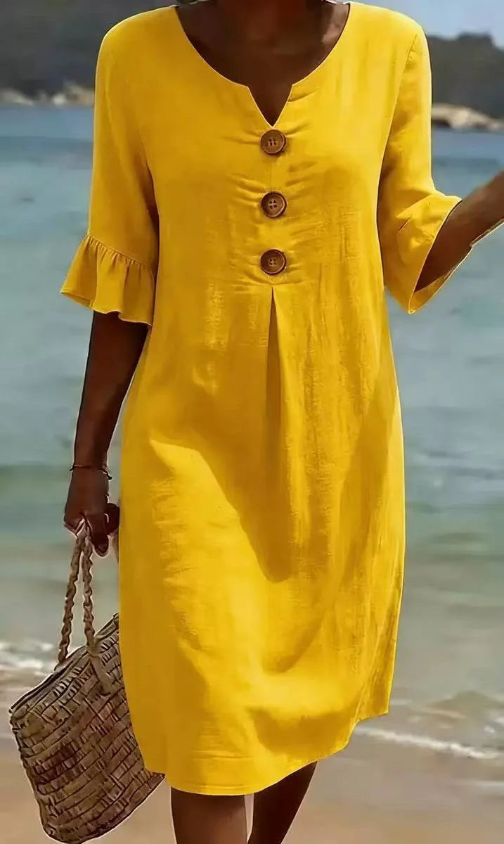 Margaret — Linen Button-Front Dress