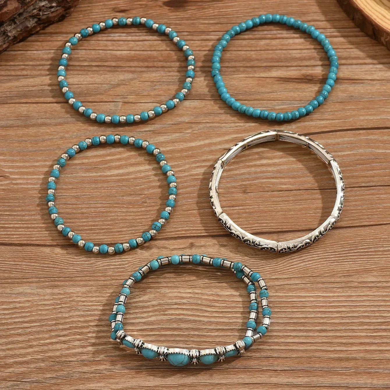 Boho Bracelet Set with Turquoise Beads