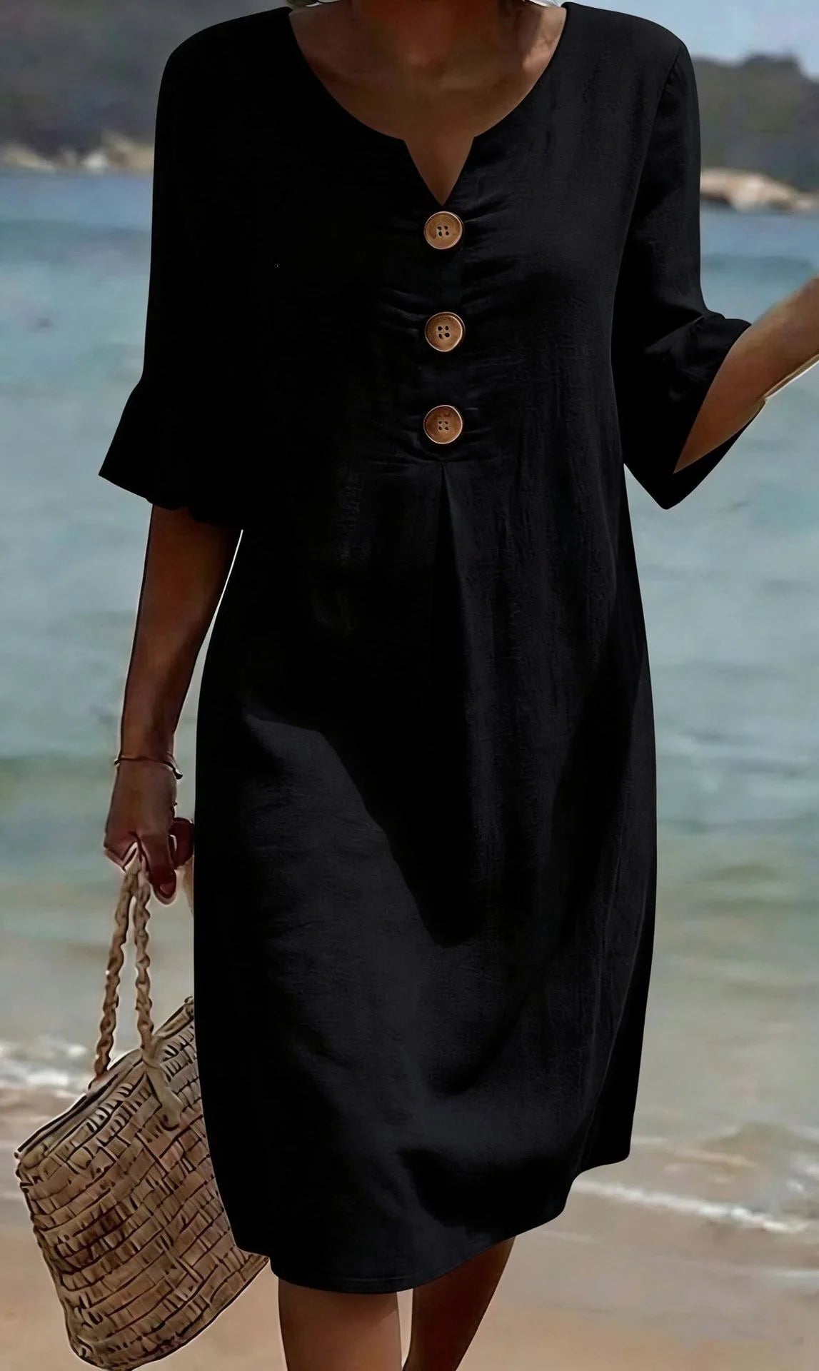 Margaret — Linen Button-Front Dress