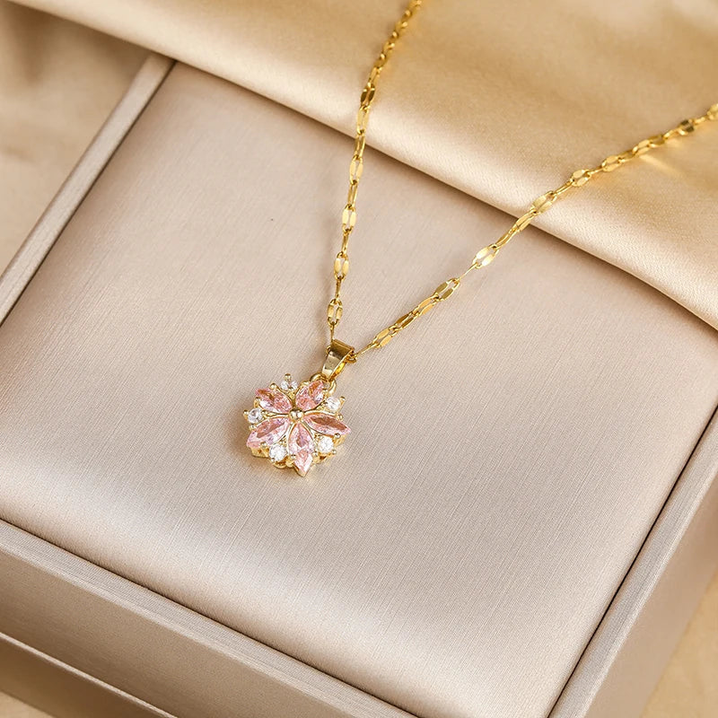 Sakura Rose Romantic Stainless Steel Necklace