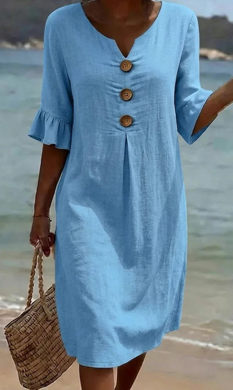 Margaret — Linen Button-Front Dress