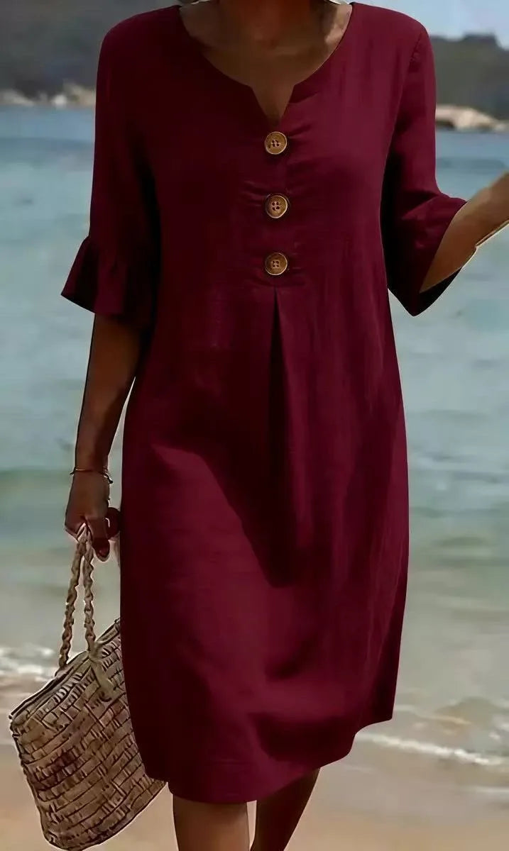 Margaret — Linen Button-Front Dress