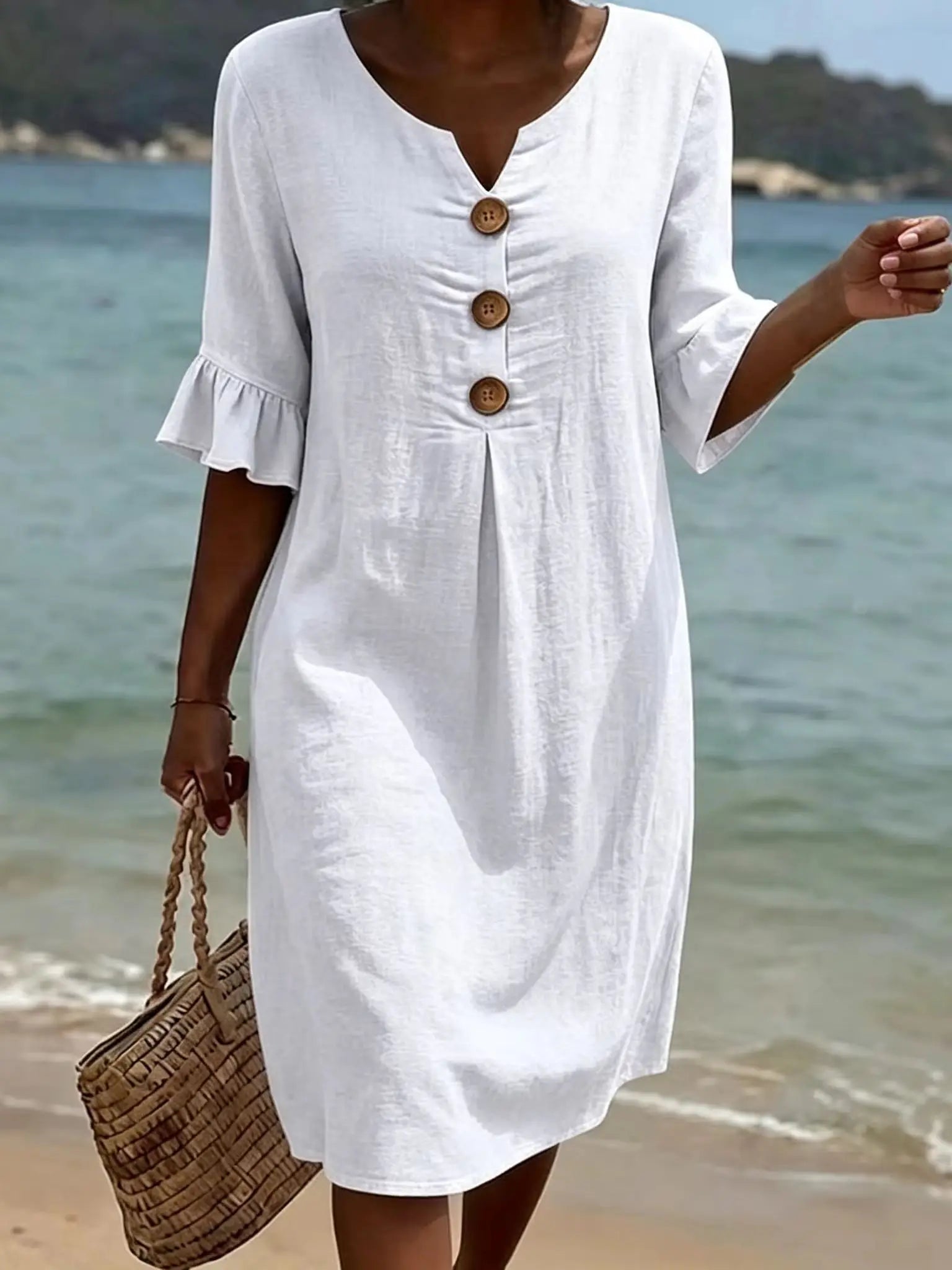 Margaret — Linen Button-Front Dress