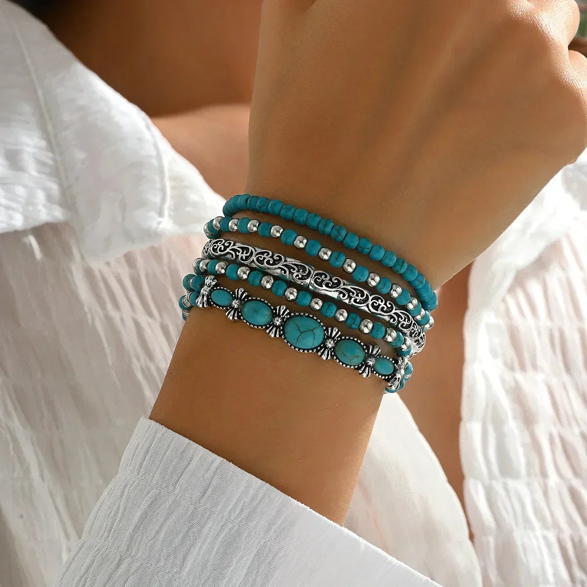 Boho Bracelet Set with Turquoise Beads