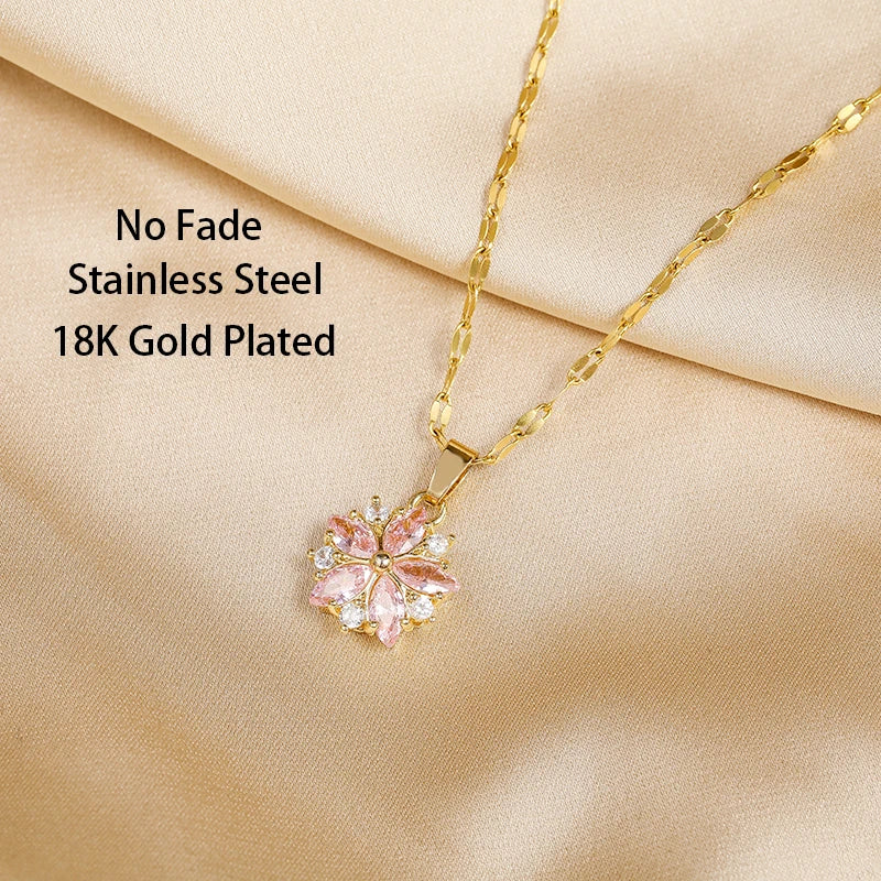 Sakura Rose Romantic Stainless Steel Necklace