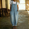 Mara - Vintage Soft Cotton Denim-Look Dungarees with Adjustable Straps
