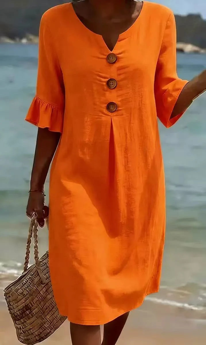 Margaret — Linen Button-Front Dress