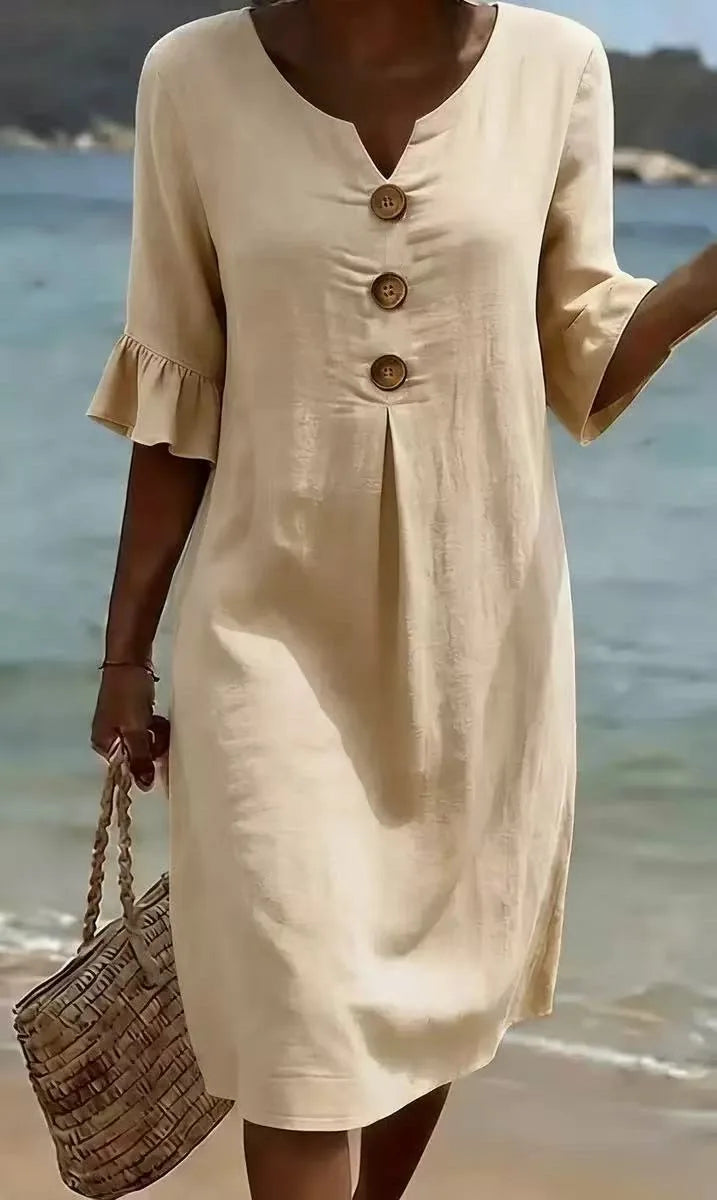 Margaret — Linen Button-Front Dress