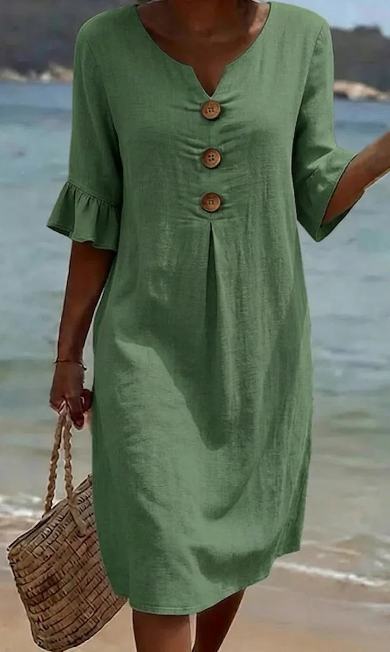 Margaret — Linen Button-Front Dress