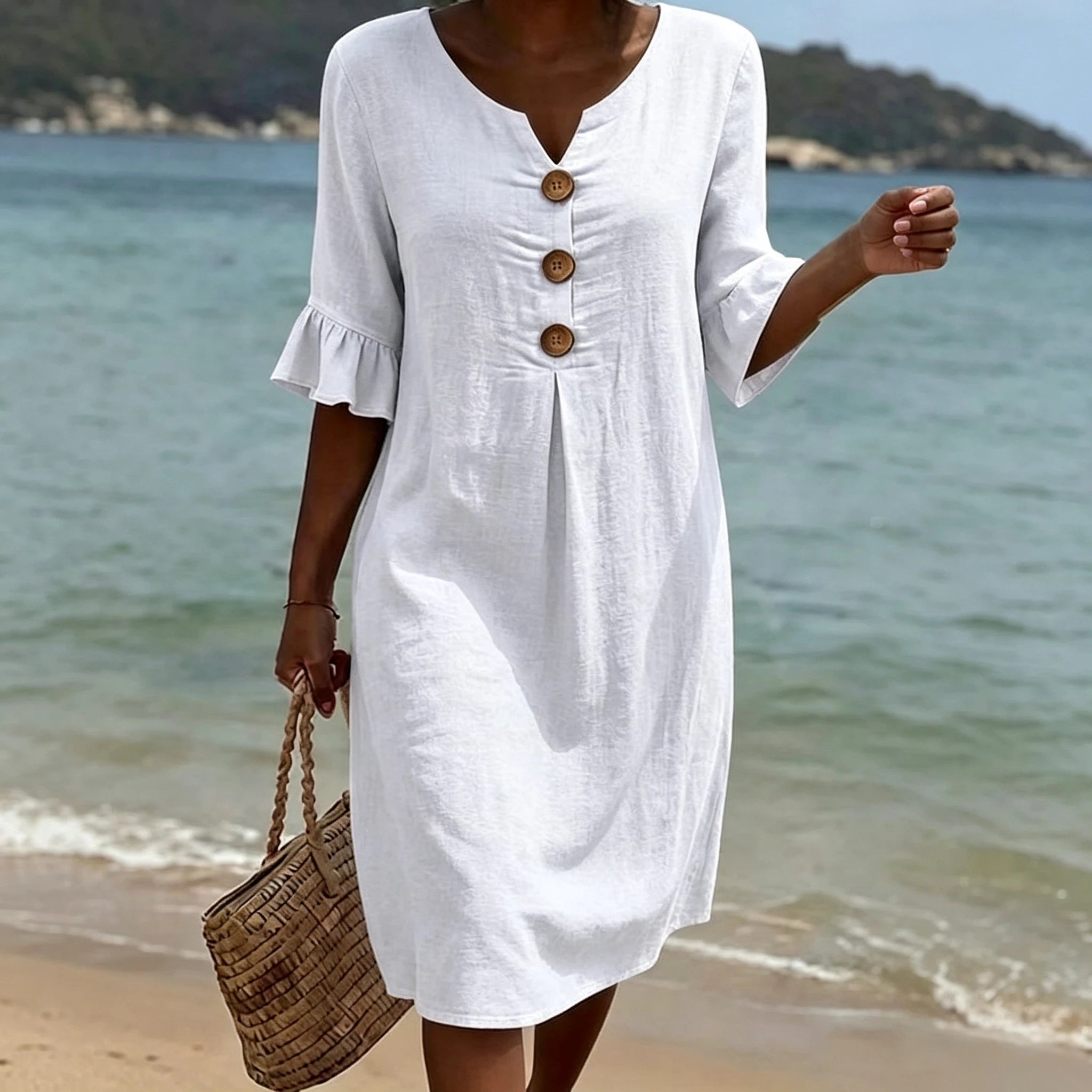 Margaret — Linen Button-Front Dress