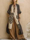 Giulia - Three-Piece Bohemian Nomad Set in Dark Grey and Brown with Tribal Pattern
