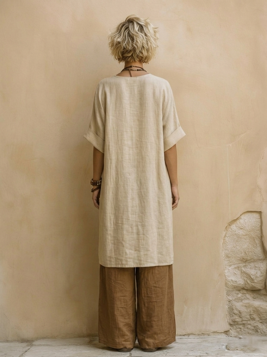 Giulia - Three-Piece Bohemian Nomad Set in Dark Grey and Brown with Tribal Pattern