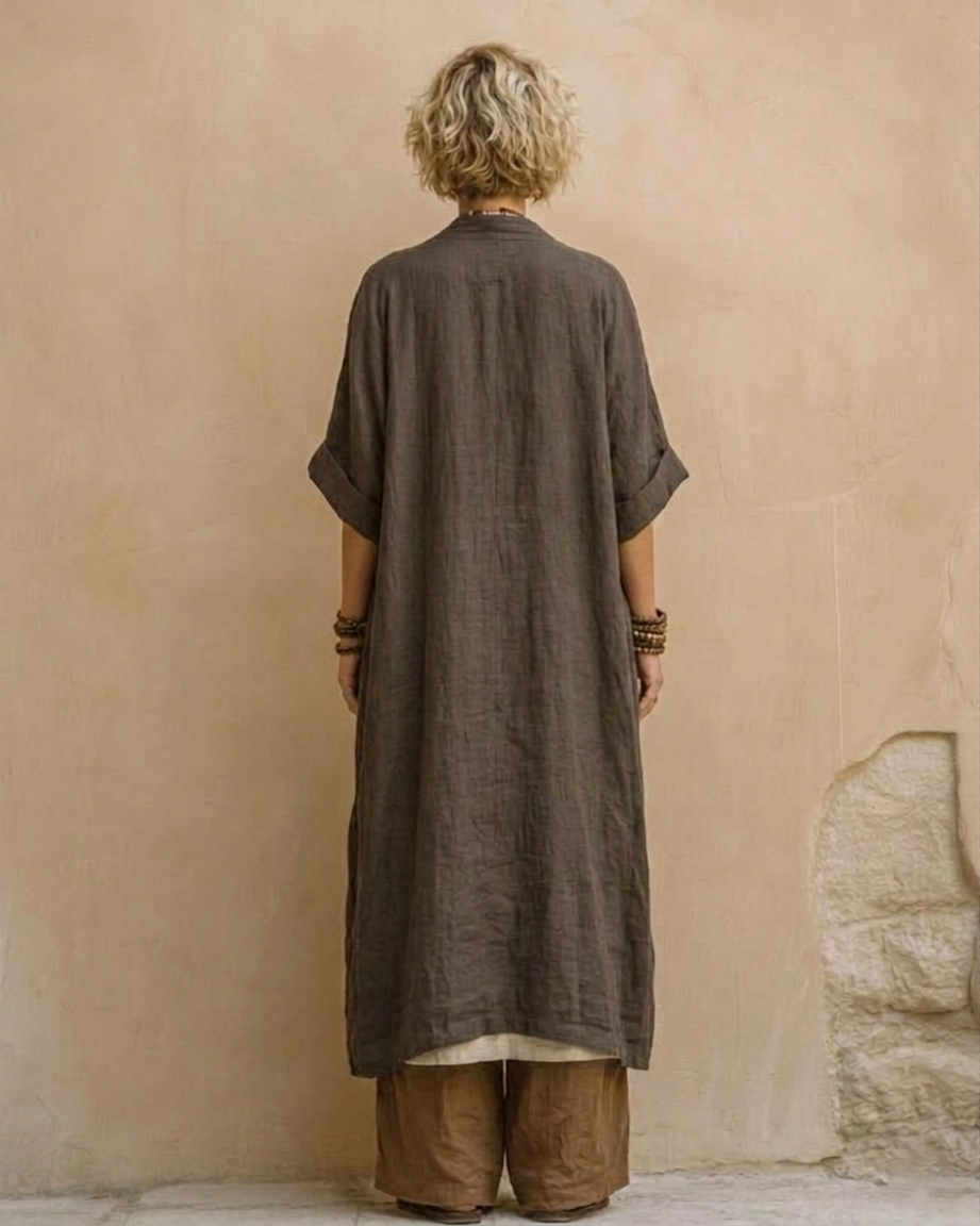 Giulia - Three-Piece Bohemian Nomad Set in Dark Grey and Brown with Tribal Pattern