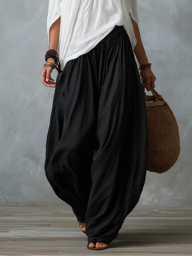 Lisa - White Off-the-Shoulder Top and Loose Lantern Trousers Set
