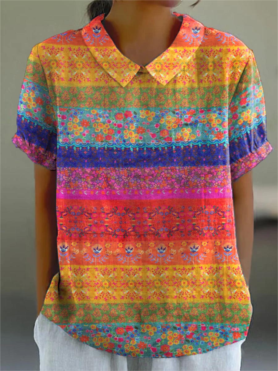 Maya | Striped Shirt with Floral Pattern