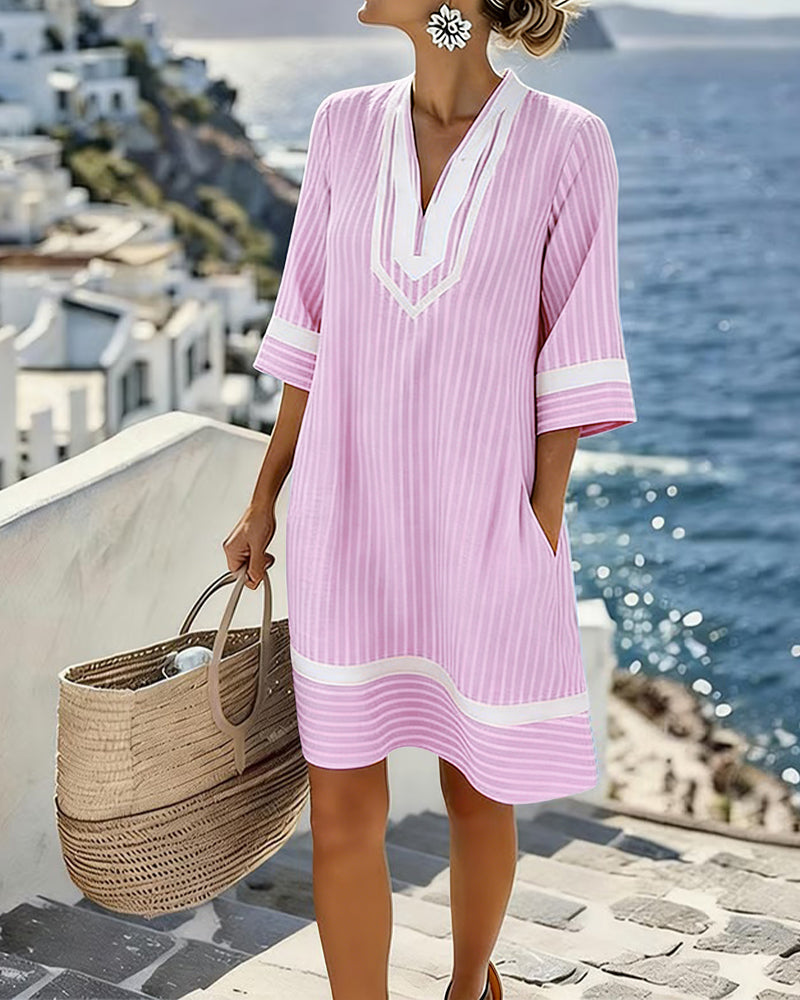 Lisa - V-Neck Short Sleeve Striped Dress