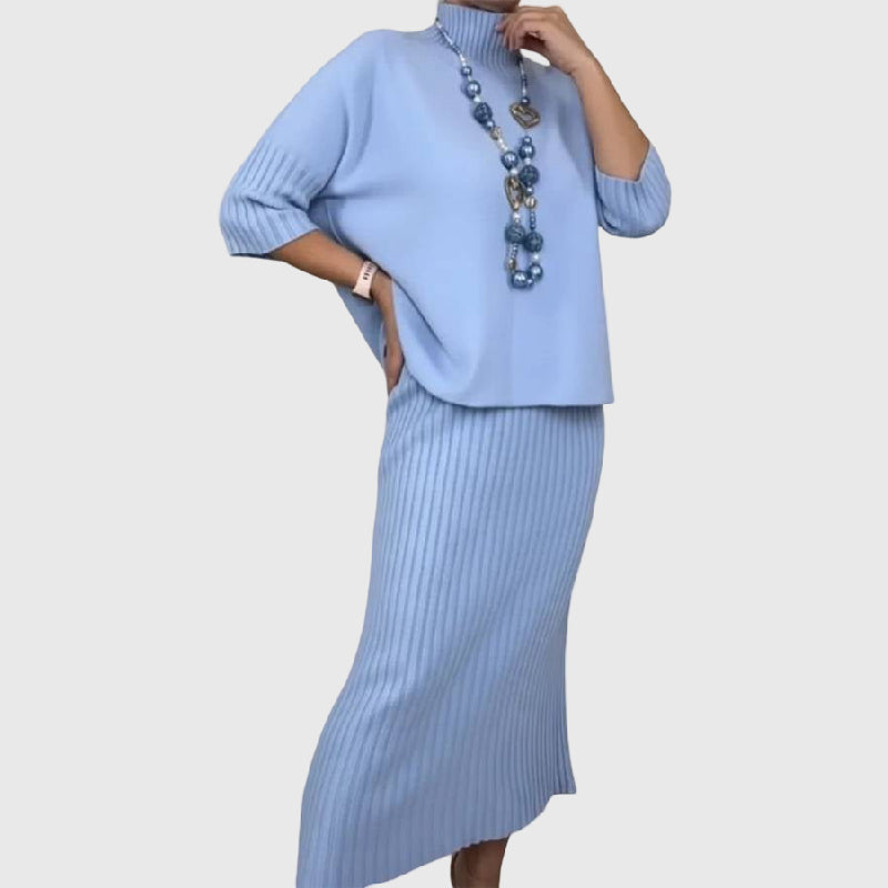 Debora | Knitted Set with Ribbed Midi Skirt