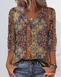 Katherine - Retro Printed Blouse V-Neck