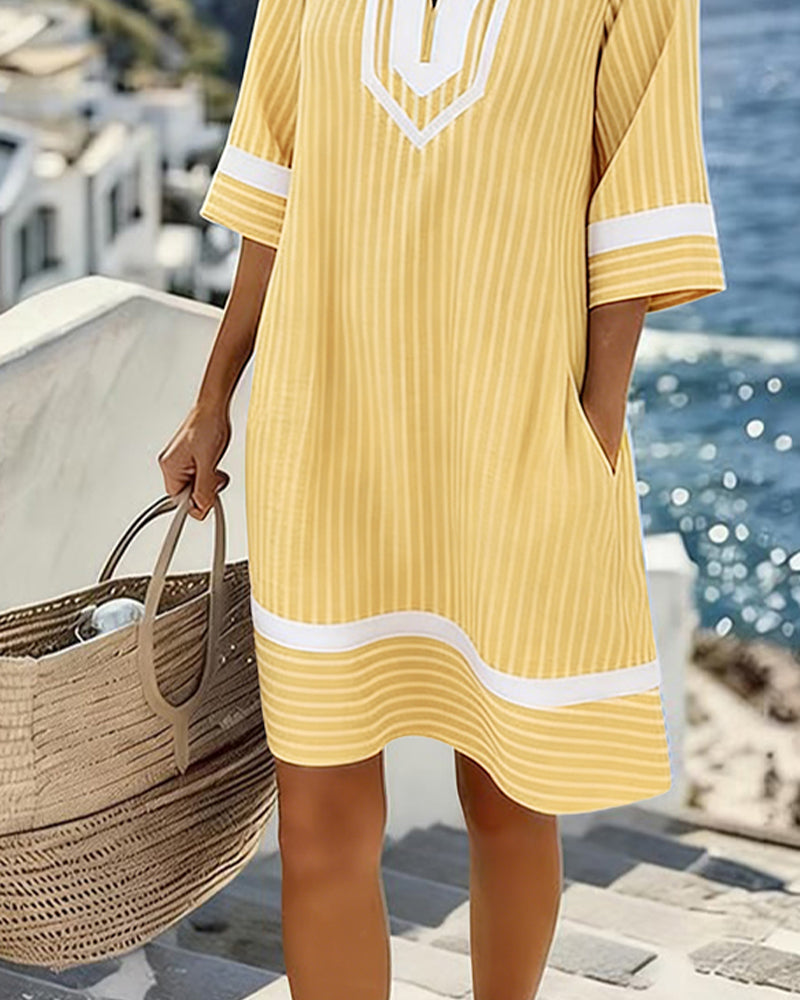 Lisa - V-Neck Short Sleeve Striped Dress