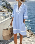 Lisa - V-Neck Short Sleeve Striped Dress