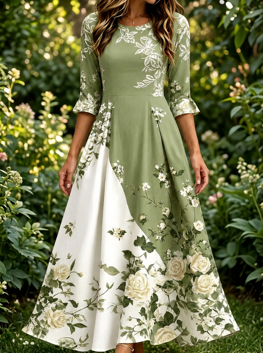 Sage - Garden Rose Pocket Maxi Dress
