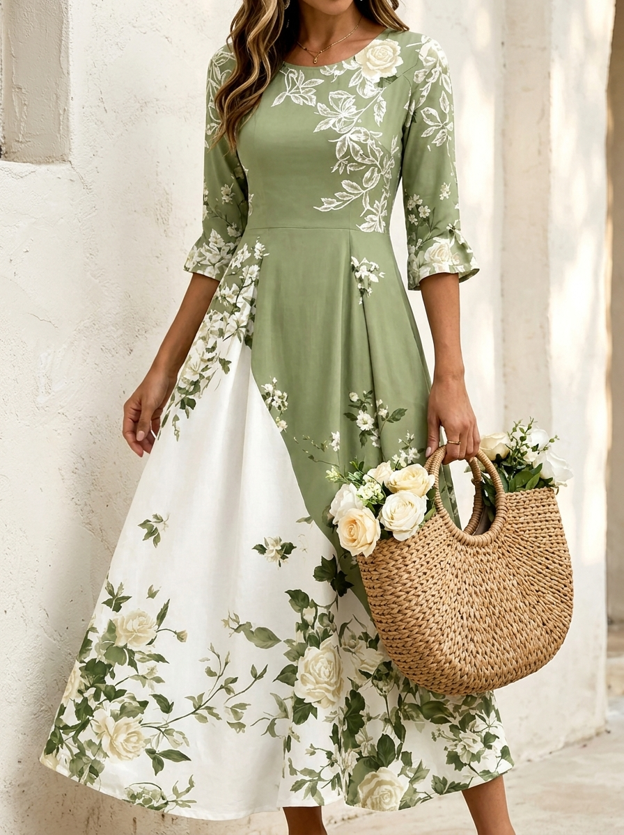 Sage - Garden Rose Pocket Maxi Dress