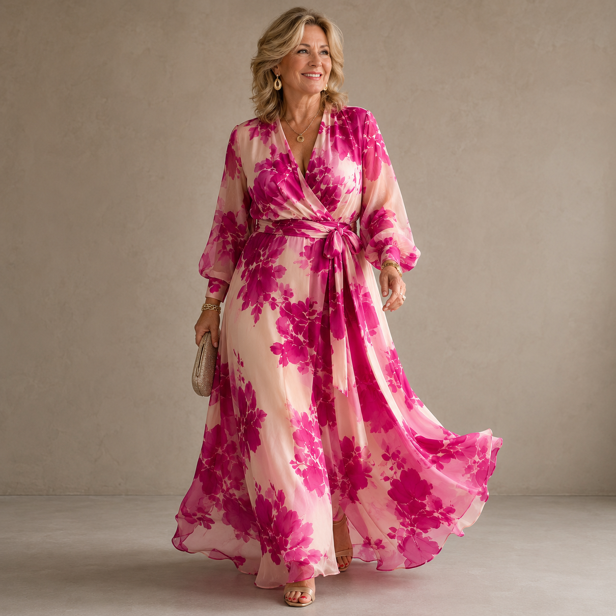 Juliesse | Rose Floral V-Neck Belted Maxi Dress