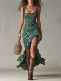 Zara | Retro boho maxi dress with flowing sleeves and side slit