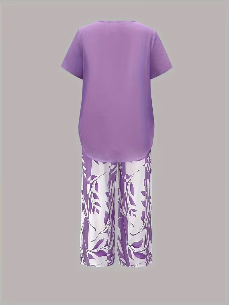 Avy™ | Casual Two-Piece Set with Leaf Print