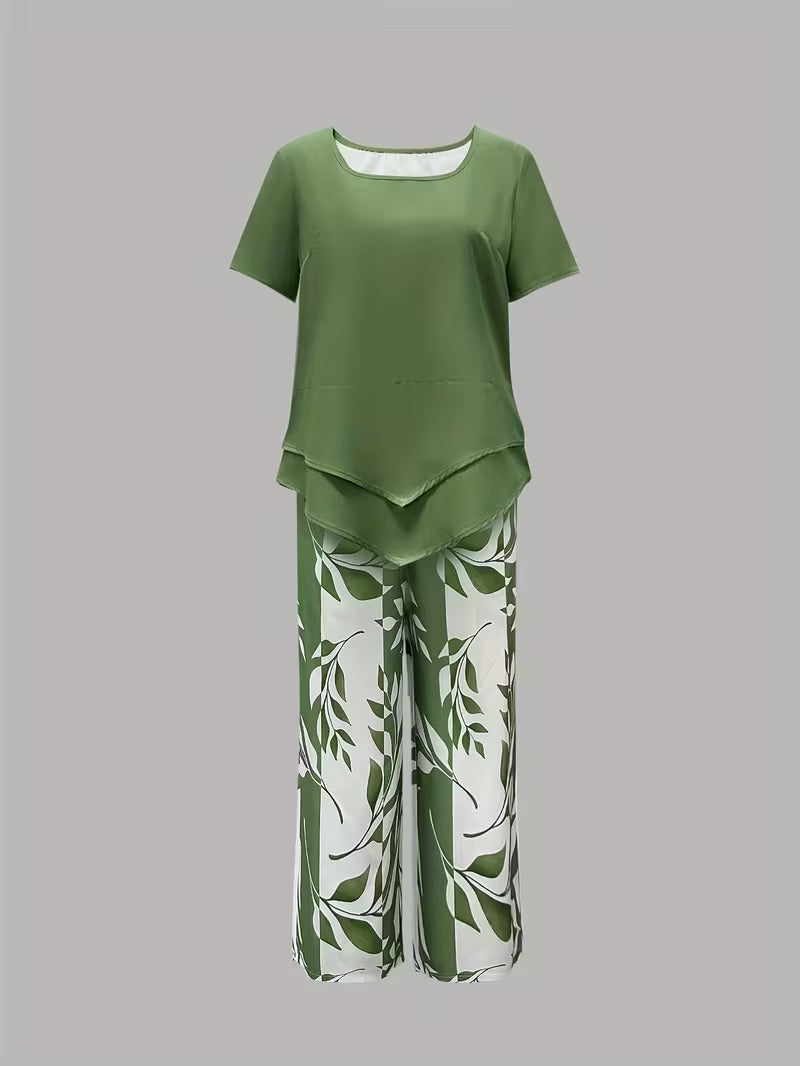 Avy™ | Casual Two-Piece Set with Leaf Print