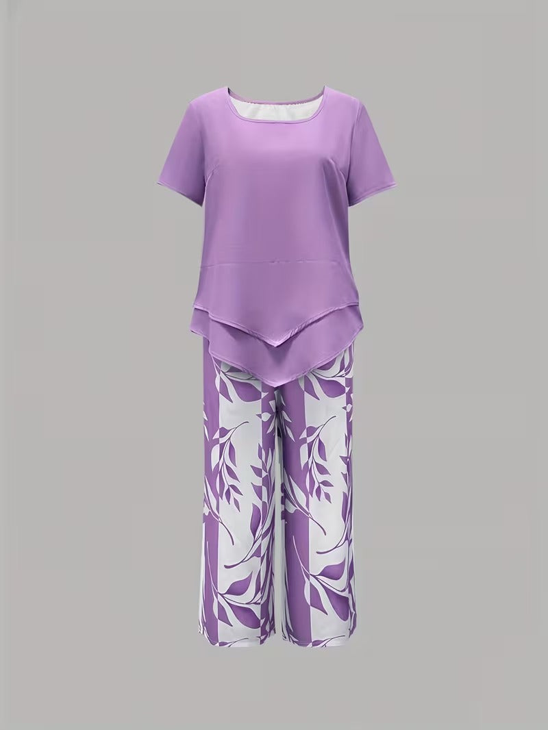 Avy™ | Casual Two-Piece Set with Leaf Print