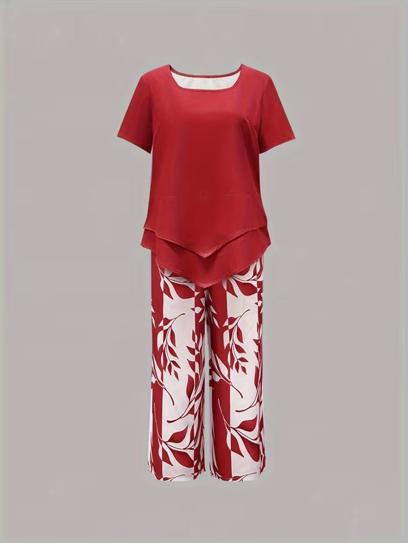 Avy™ | Casual Two-Piece Set with Leaf Print