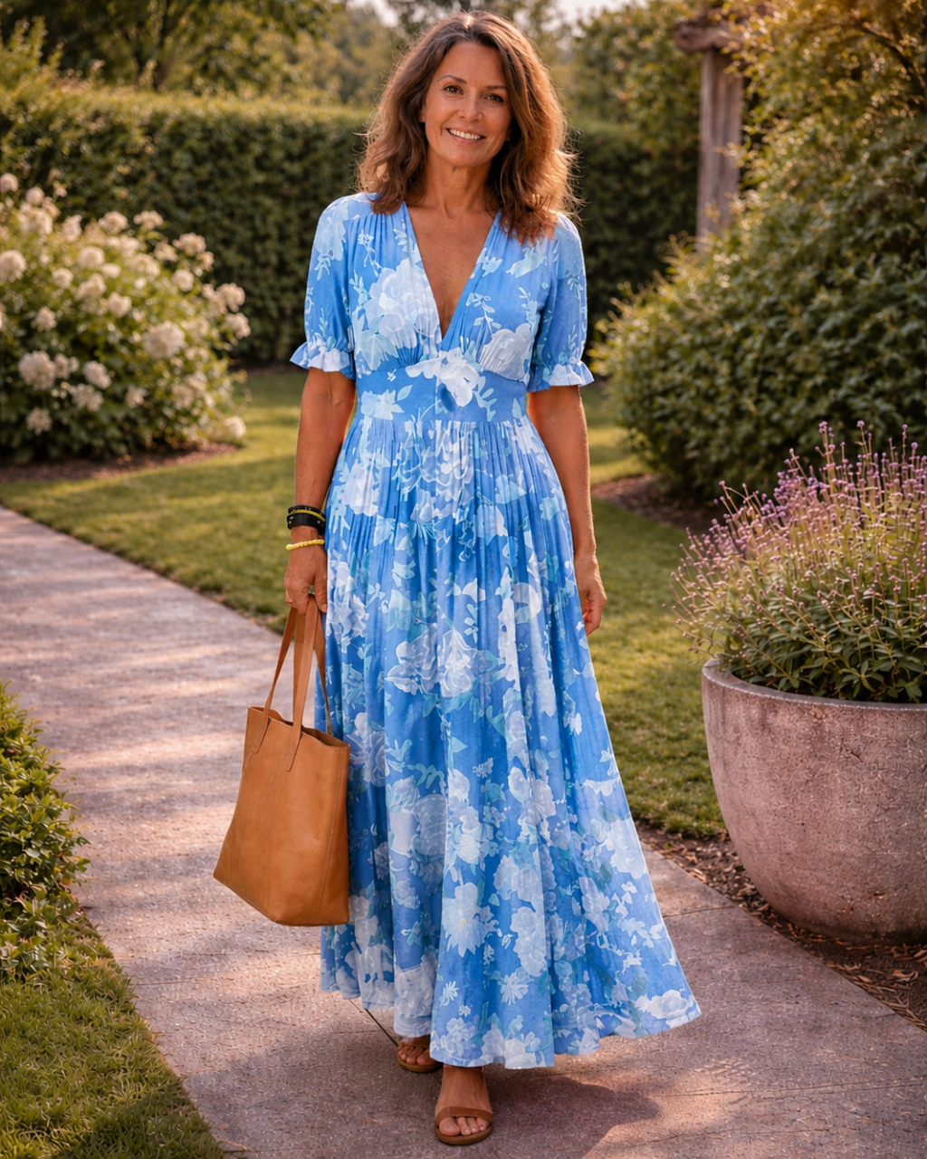 Ione | Floral Midi Dress with Sleeveless Design and V-Neck