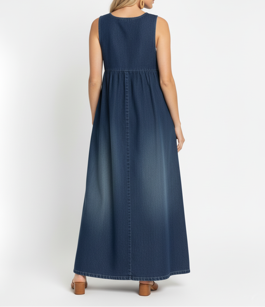 Miranda - Vintage Washed Soft Cotton Feel Denim Maxi Dress