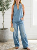 Saylor - Vintage Washed Soft Denim-Look Two-Piece Set