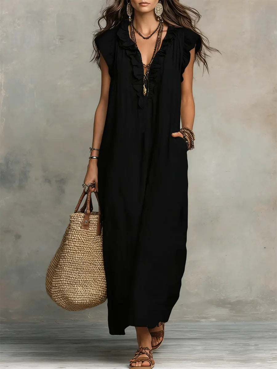 Emma | Long Boho-Style Dress Made of Linen and Cotton