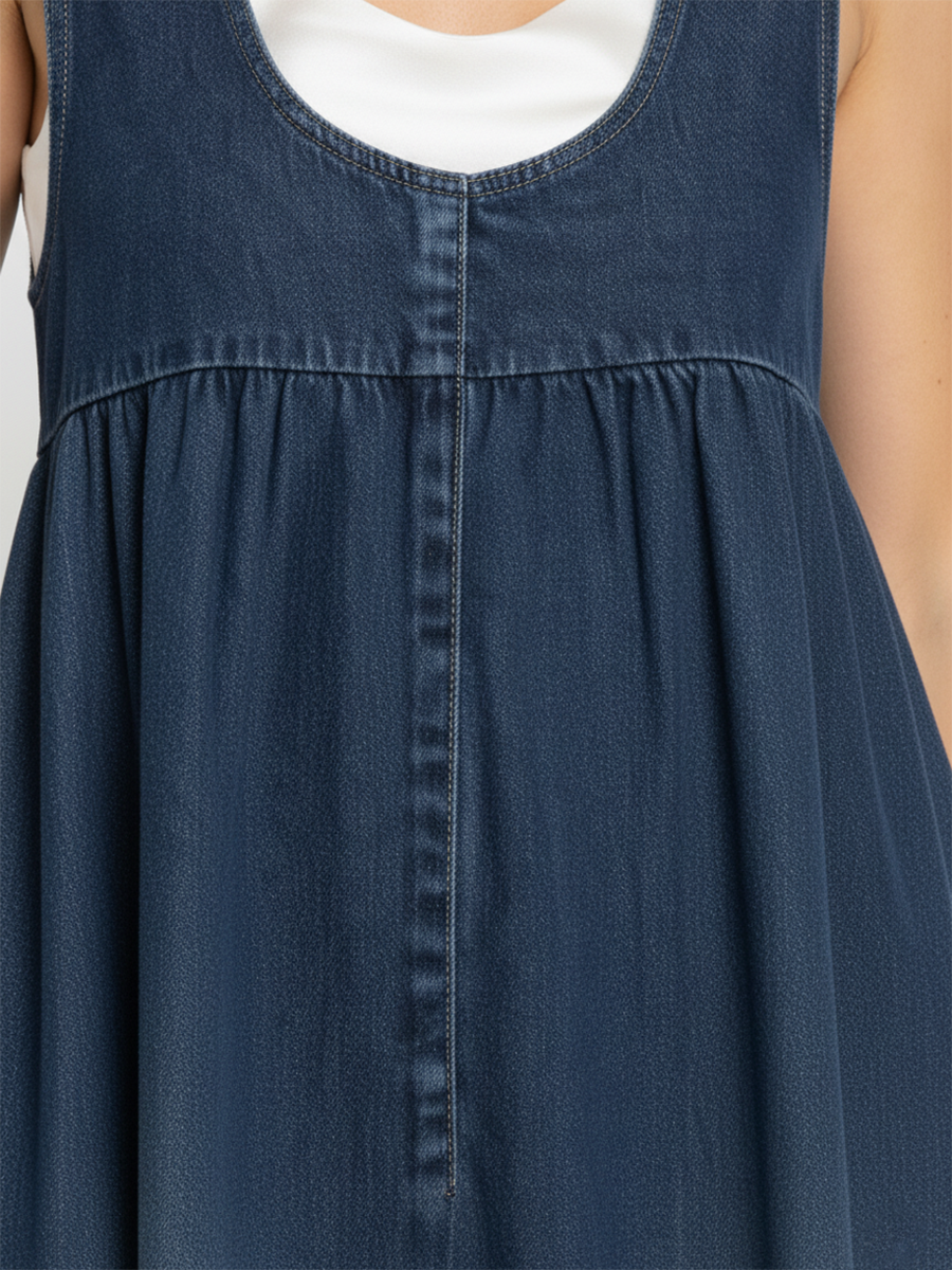 Miranda - Vintage Washed Soft Cotton Feel Denim Maxi Dress