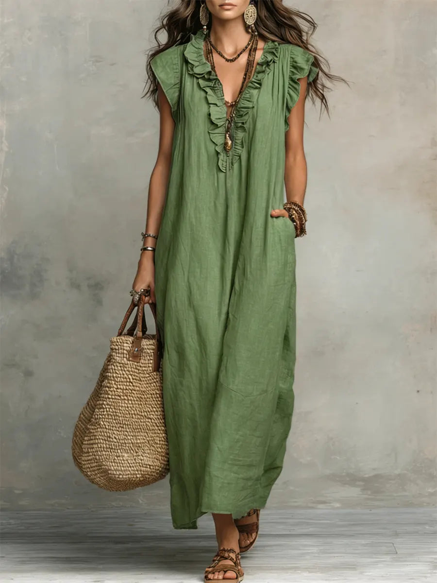 Emma | Long Boho-Style Dress Made of Linen and Cotton