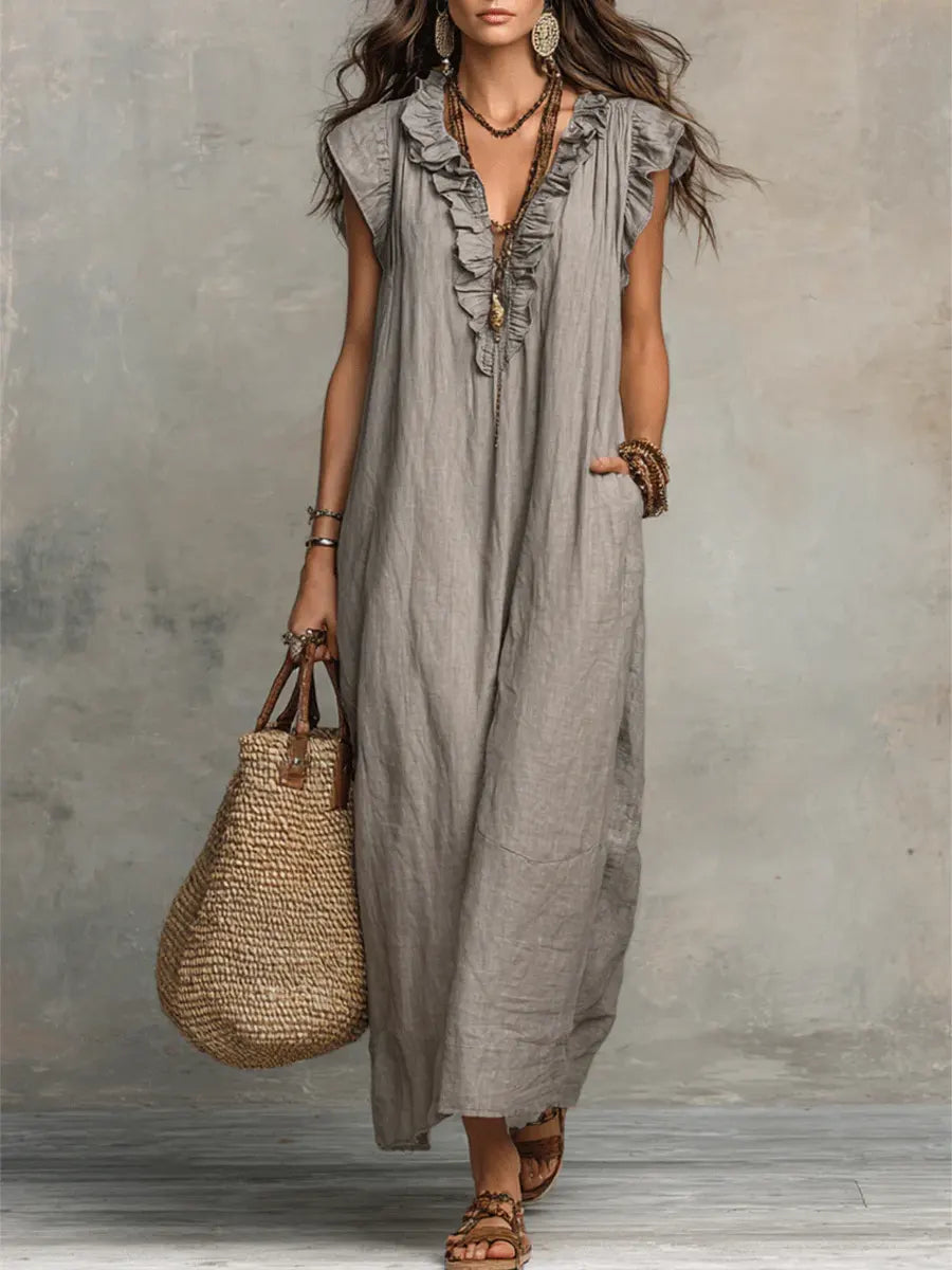 Emma | Long Boho-Style Dress Made of Linen and Cotton